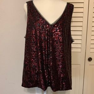 Black tank top with black and red mixed sequin front